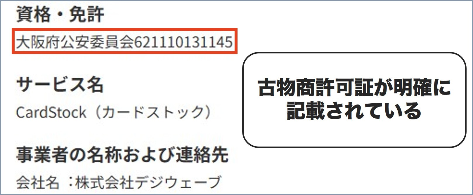 古物商許可証 カードストック