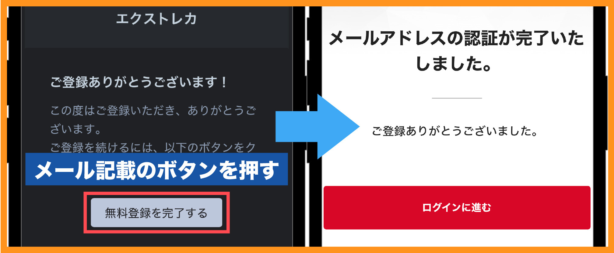 エクストレカ会員登録-仮登録メールの登録完了ボタンを押す